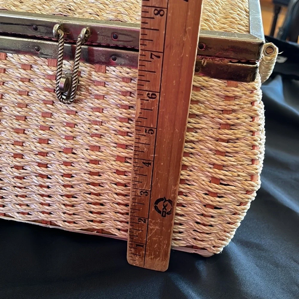 Vintage 50s/60s Woven MCM Sewing Basket~Pink Lining~JAPAN
